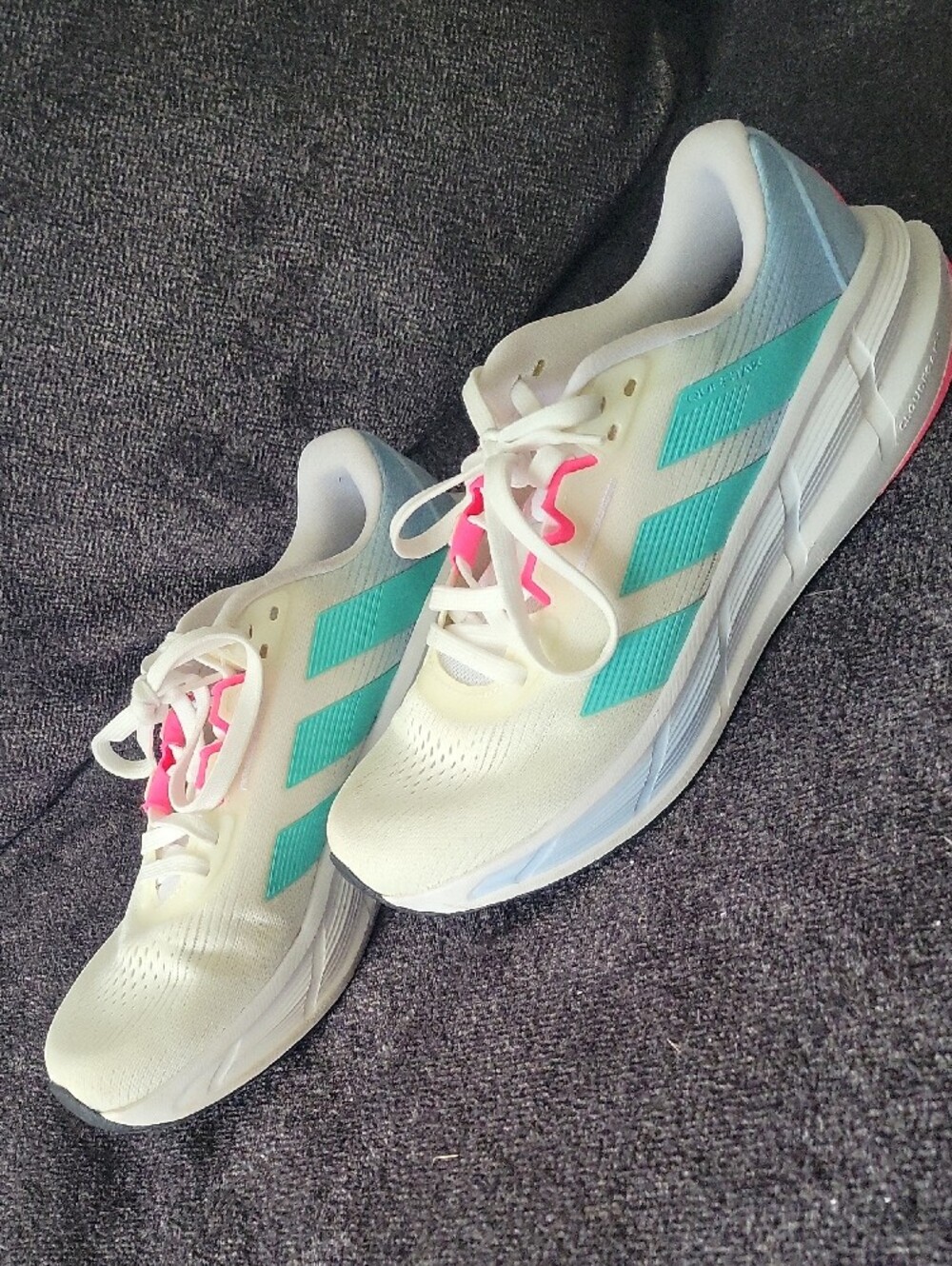 adidas Women's White Running Shoes with Teal Stripes and Pink Accents - Picture 2 of 7